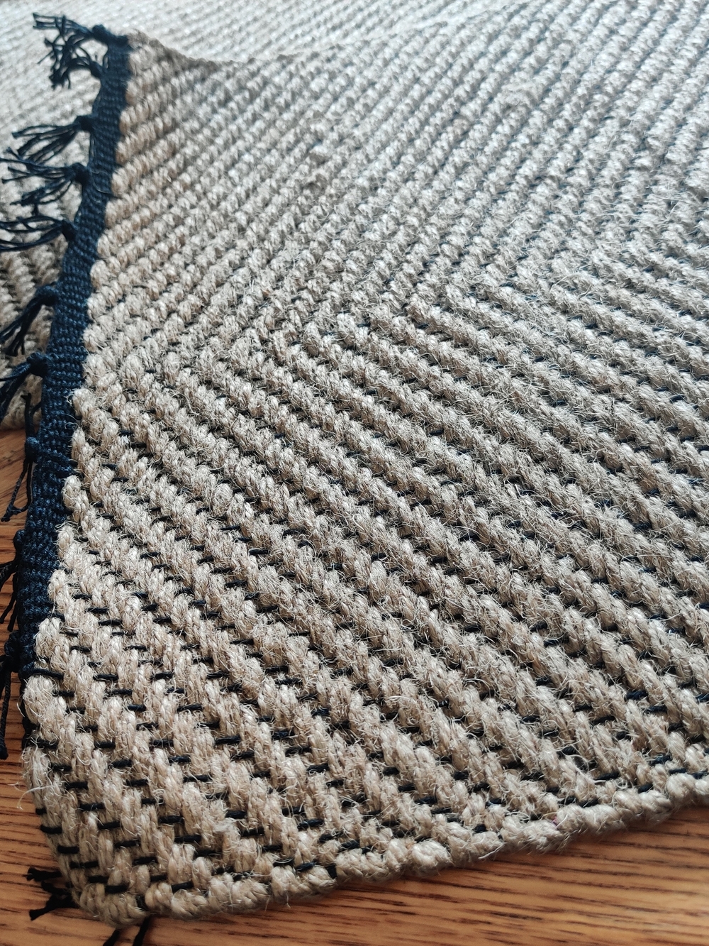 Neutral Tan & Black Woven Jute Accent Table Runner ( New)
